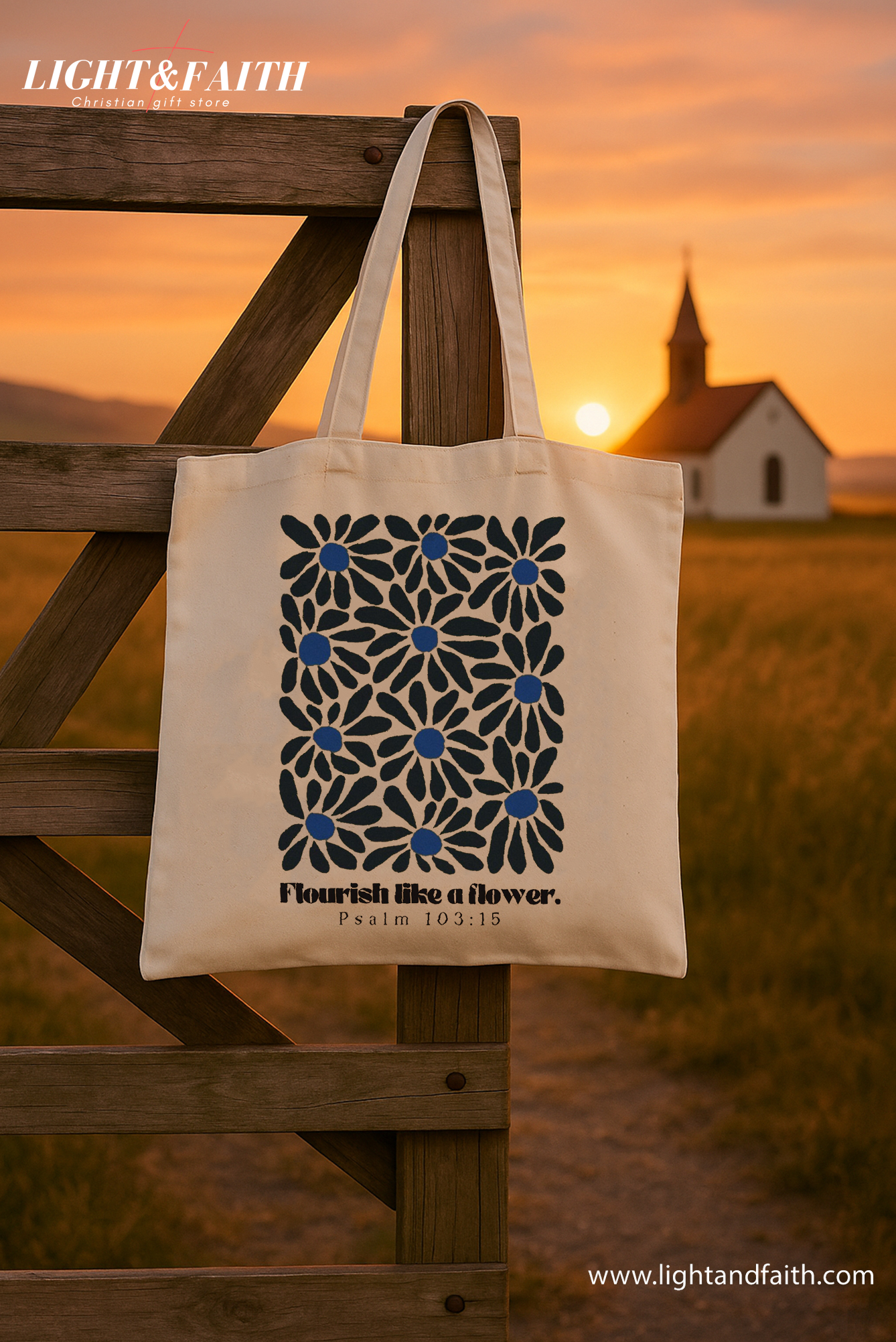 Flourish Like A Flower Psalm Tote Bag – Christian Canvas Bag – Bible Verse Tote – Faith-Based Gift – Religious Accessories – Christian Gift for Women TBLAF09